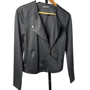 Bagatelle Collection Jacket Drape Full Zip Pocket Stretch Black Moto Women Small